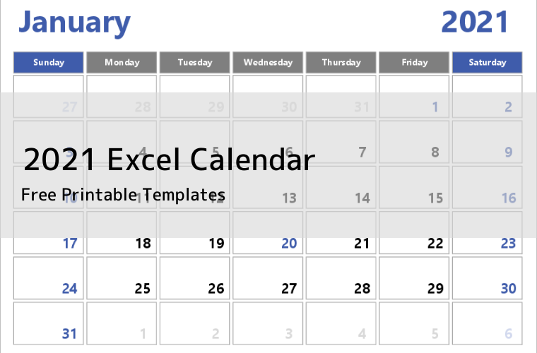 2021 Excel Calendar | Free Printable Templates