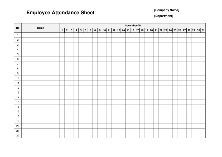 attendance excel sheet template