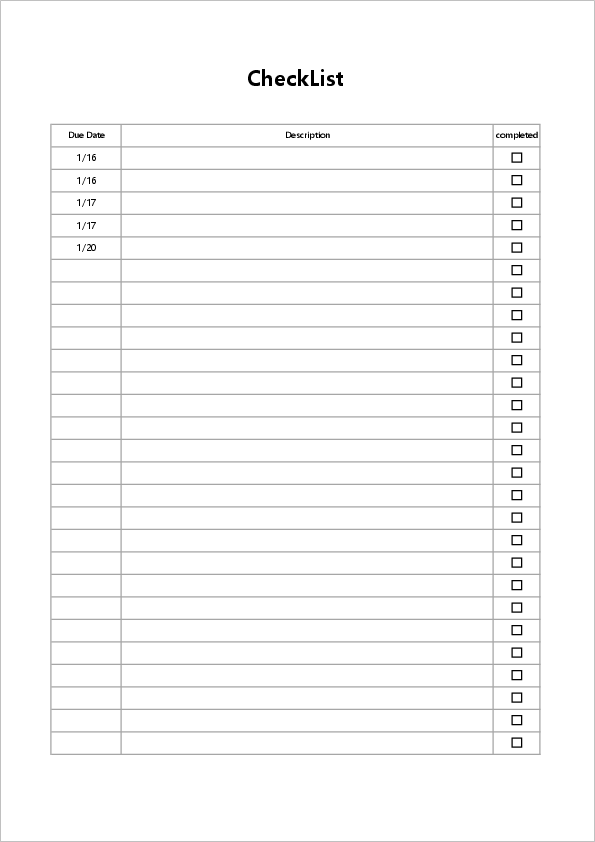 Checklist Template01 Free excel