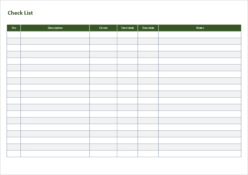 Checklist Template05 Free excel