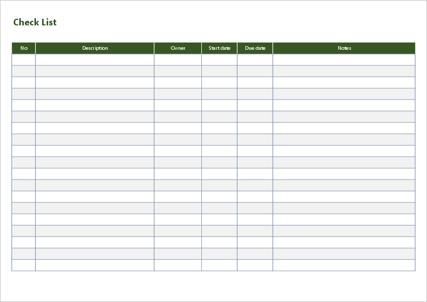 excel check list template