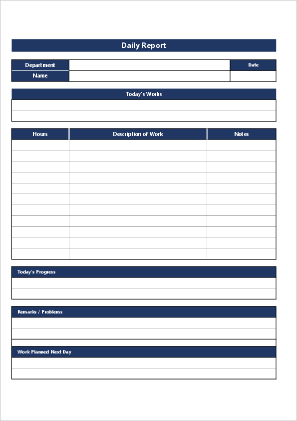 Daily Report Template03 Excel Free Download