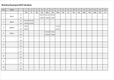 monthly employee shift schedule template