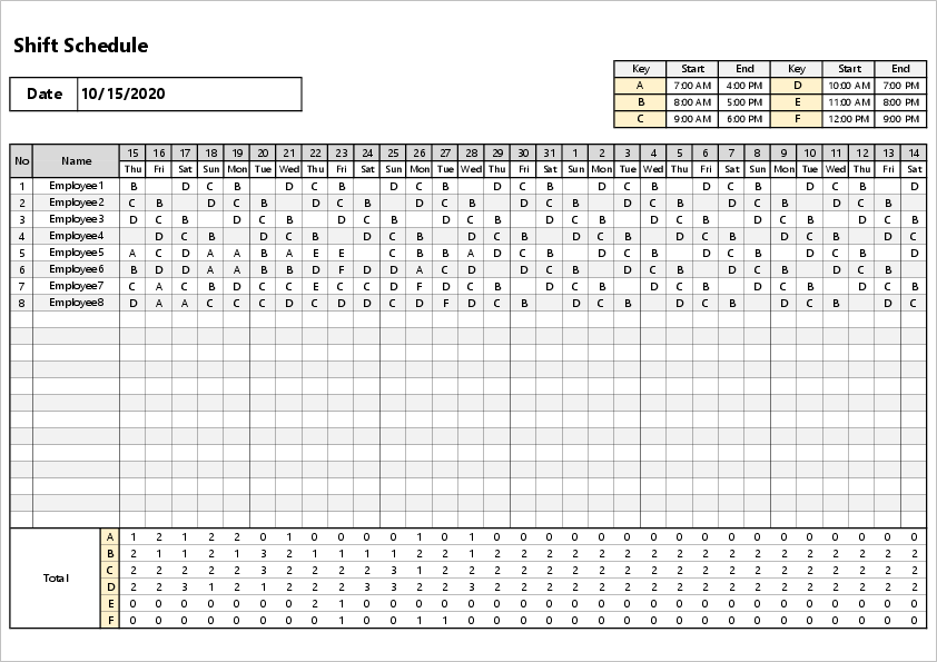 monthly employee shift schedule template excel