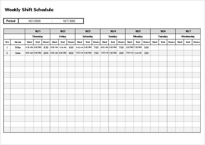 Free Employee Shift Schedule Template for MS-Excel