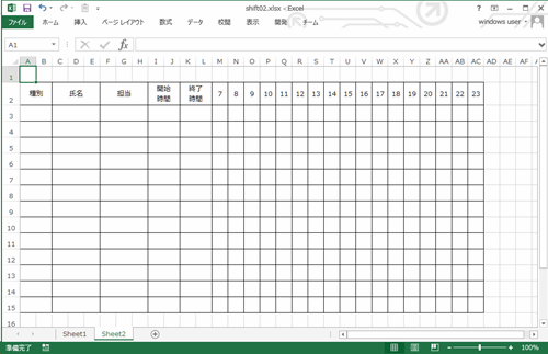 create a table of people and hours for the shift